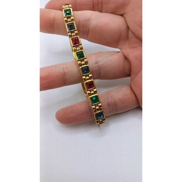 Vintage D'Orlan Gold Plated Tennis Bracelet Signed MultiColor Stones - Picture 1 of 9